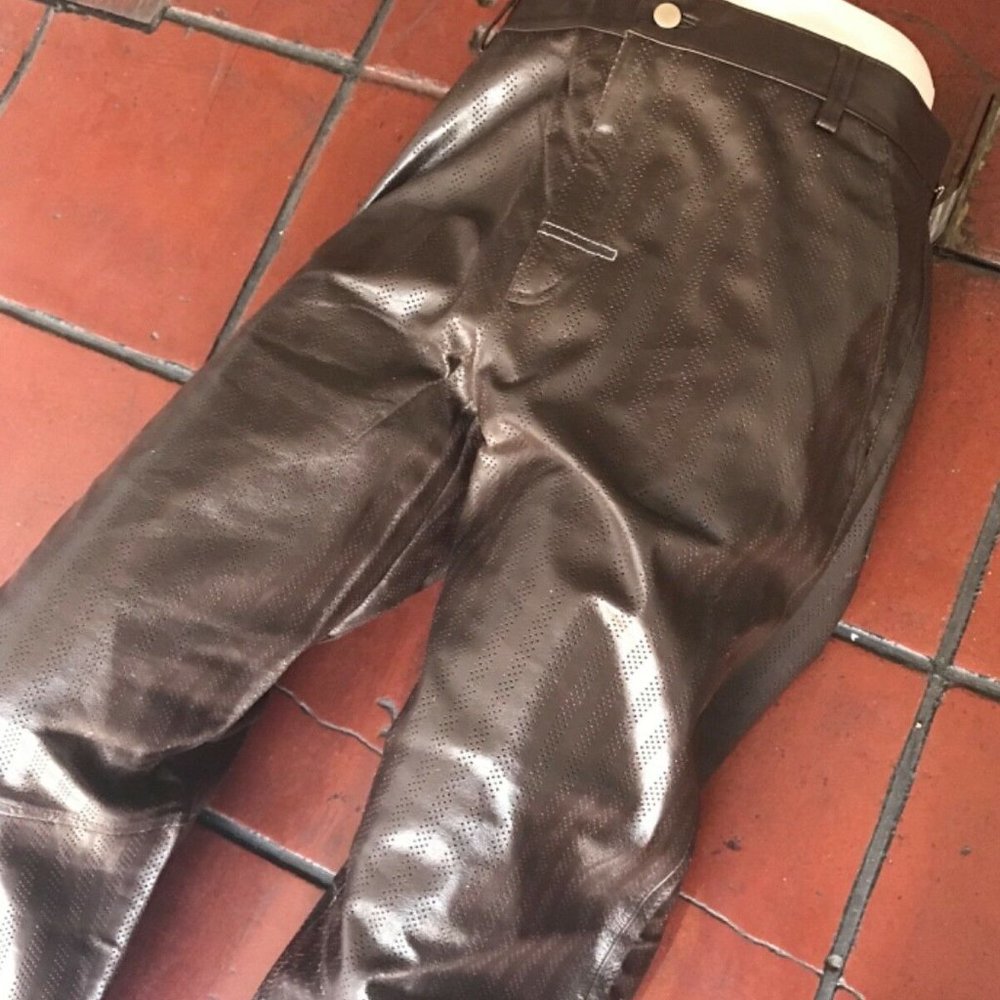 Men's Dada Brown Tiny Holes 100% Genuine Leather Pants